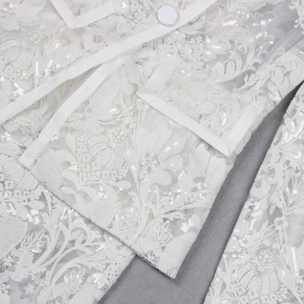 Long Sleeve Sequin Lace Suit HV9305