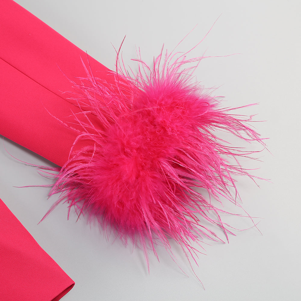 Long Sleeve Feather Detail Suit Hot Pink HV1267