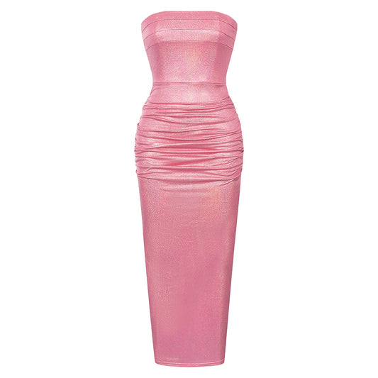 Sparkly Strapless Draped Maxi Dress HV9419