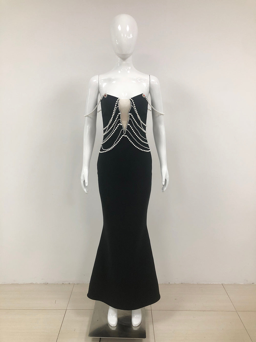 Pearl Bardot Maxi Dress Black