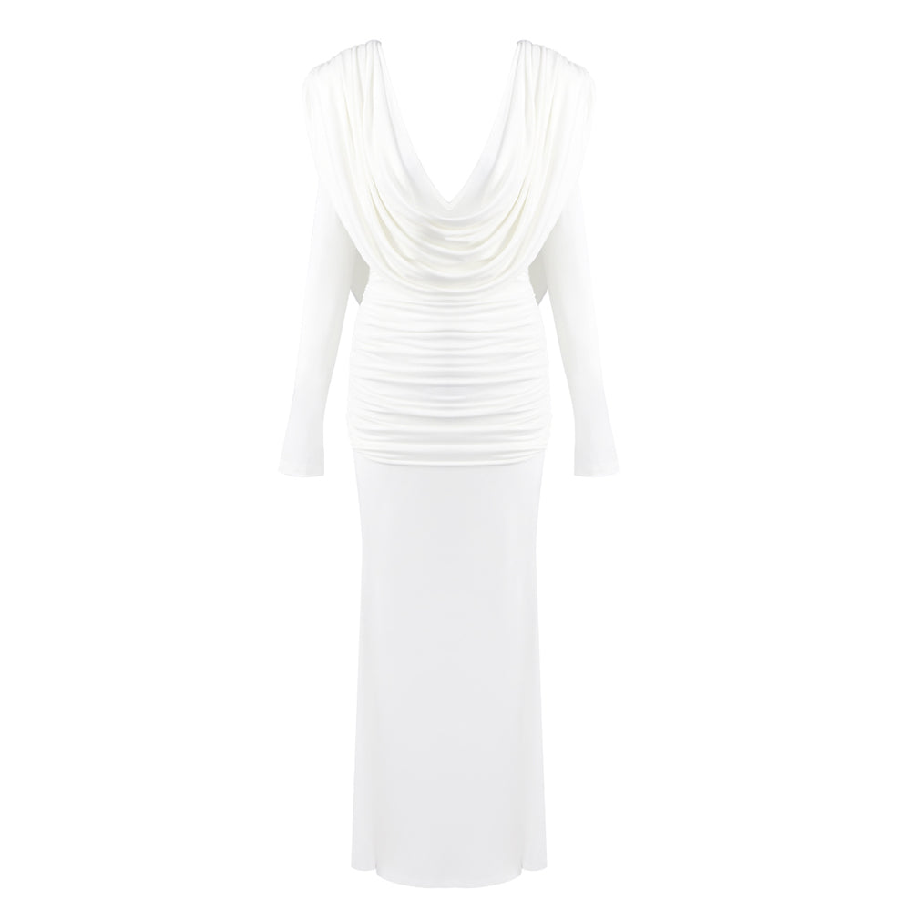 Long Sleeve Draped Backless Maxi Dress HV2076