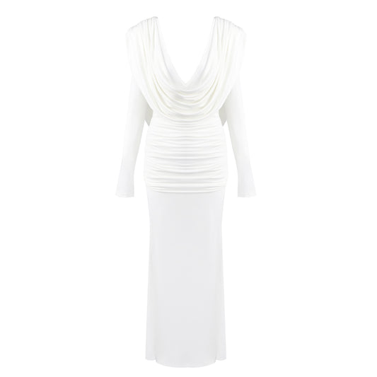 Long Sleeve Draped Backless Maxi Dress HV2076