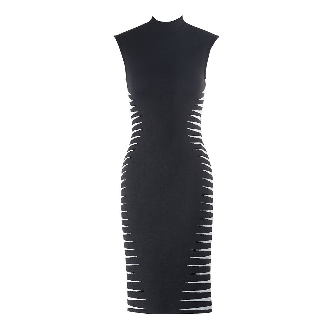 Contrast Midi Dress Black White