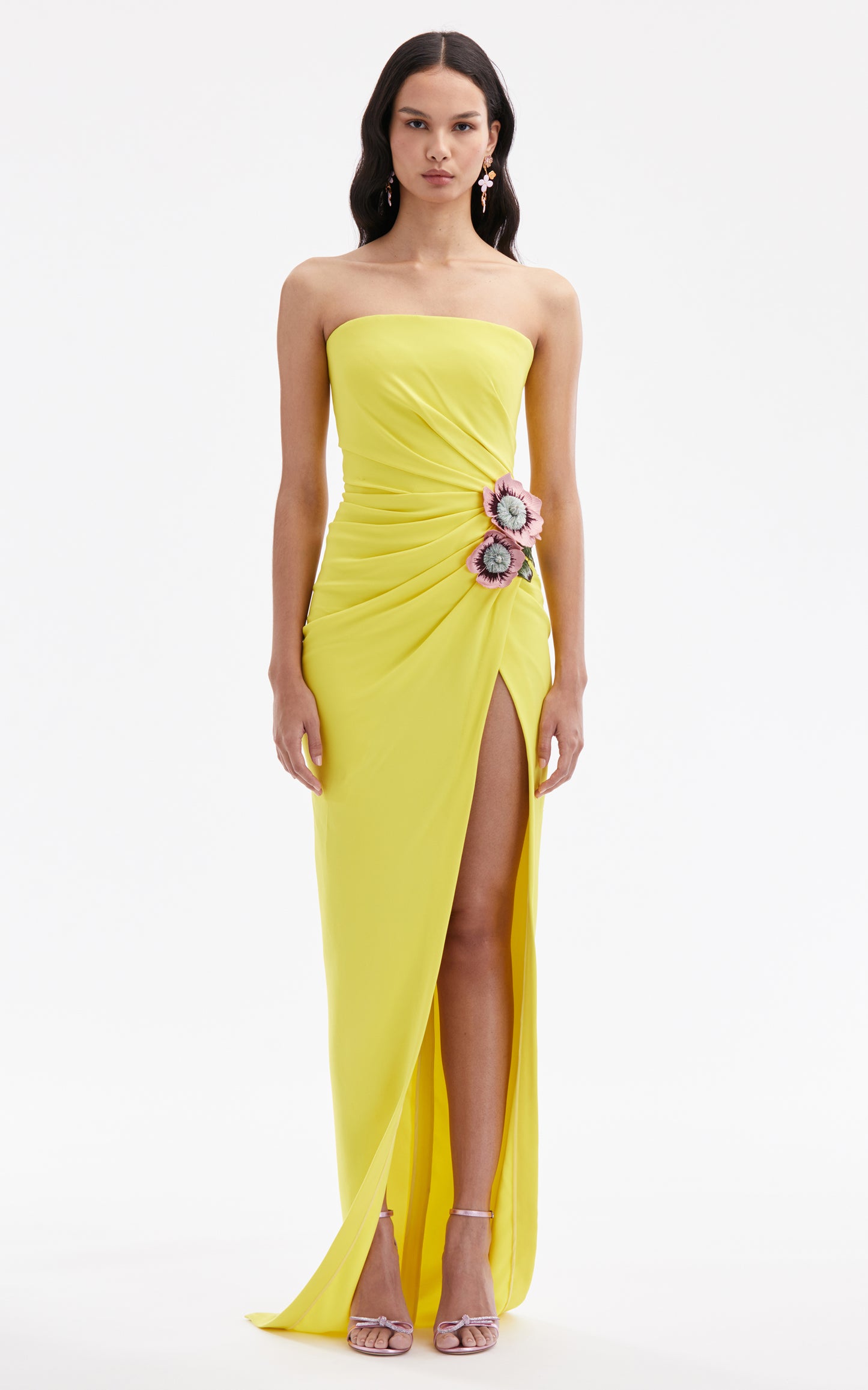 Strapless Floral Detail Maxi Dress Yellow HV1369