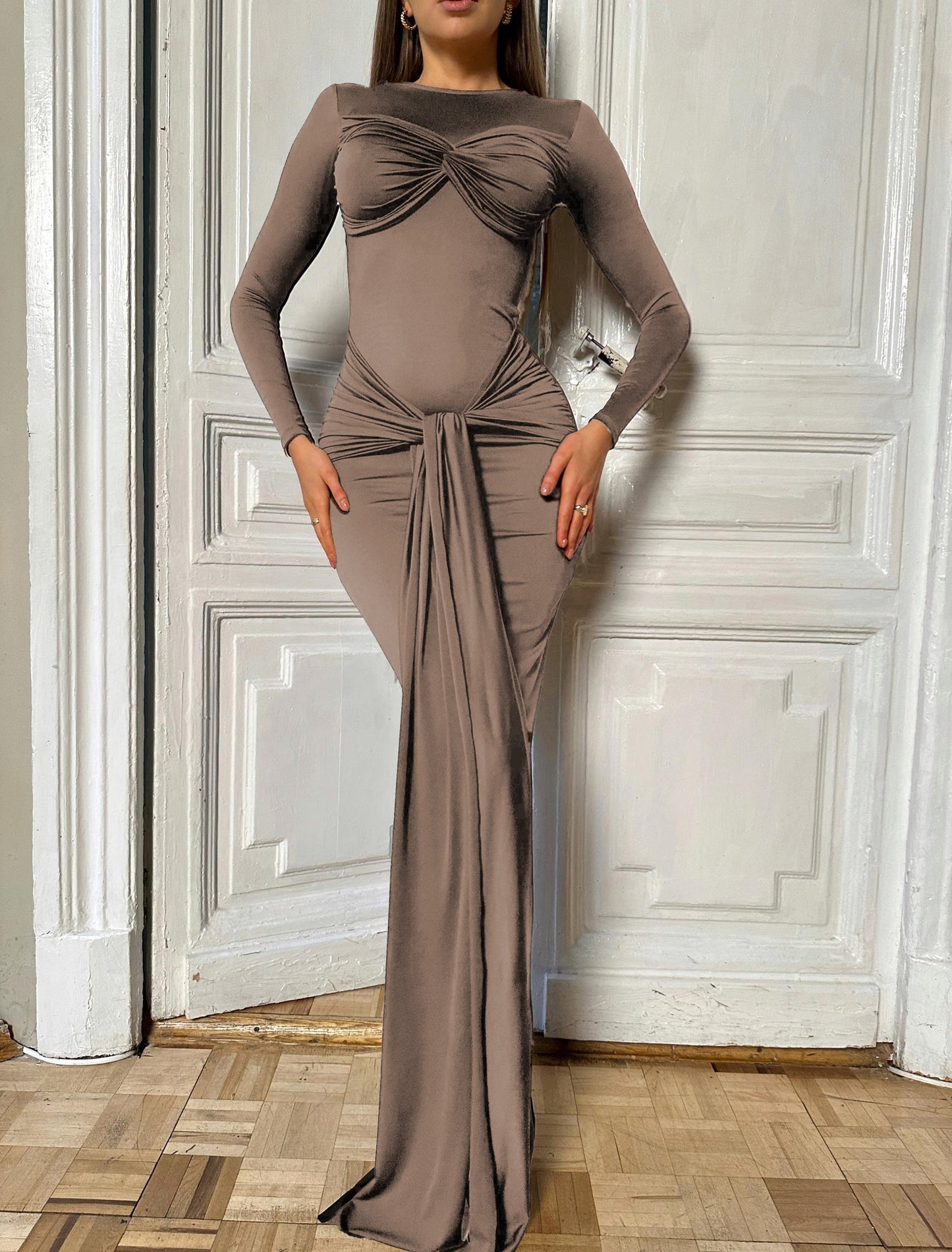 Long Sleeve Draped Detail Maxi Dress HV1767