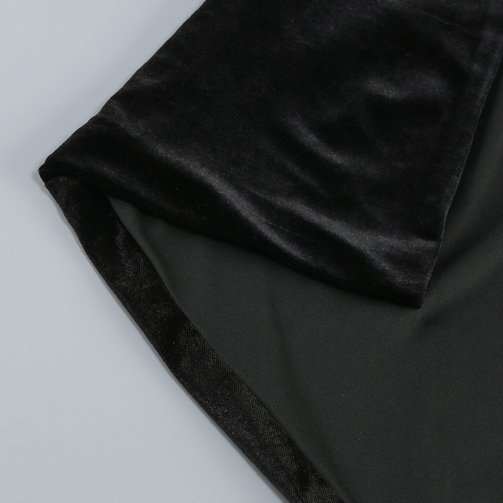 Strapless Sequin Bustier Maxi Velvet Dress Black HV1979