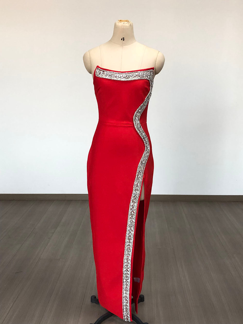 Strapless Design Crystal Detail Maxi Dress Black