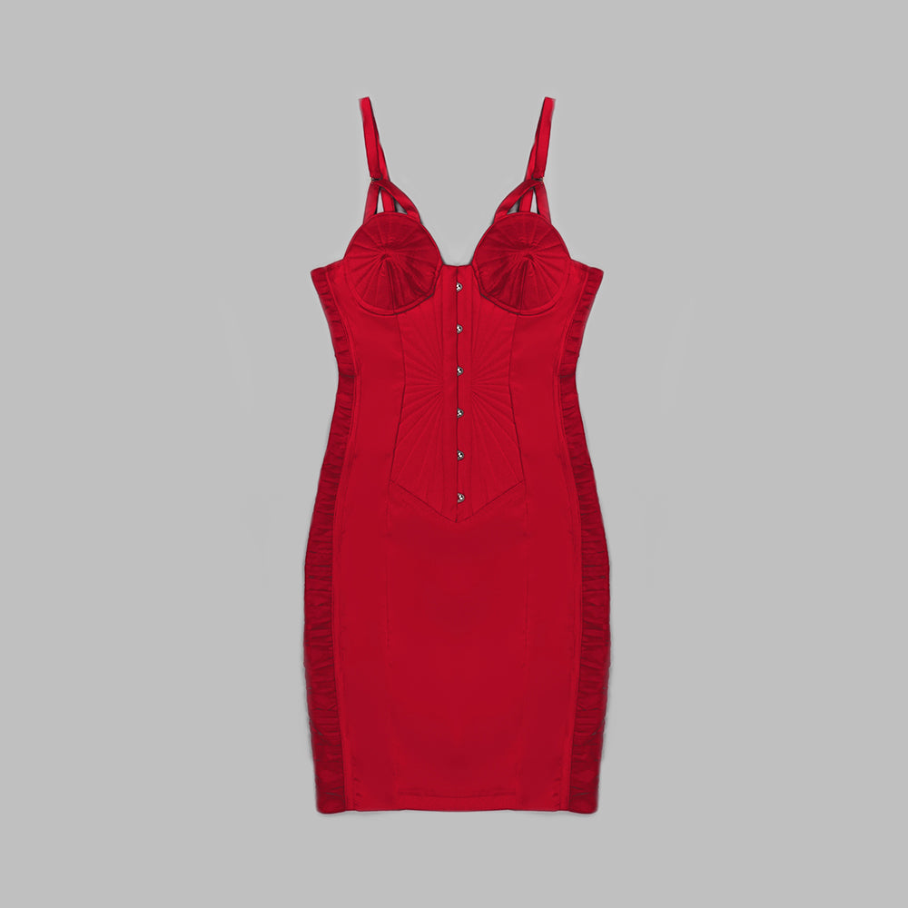Geo Bustier Strappy Back Dress Red HV9023