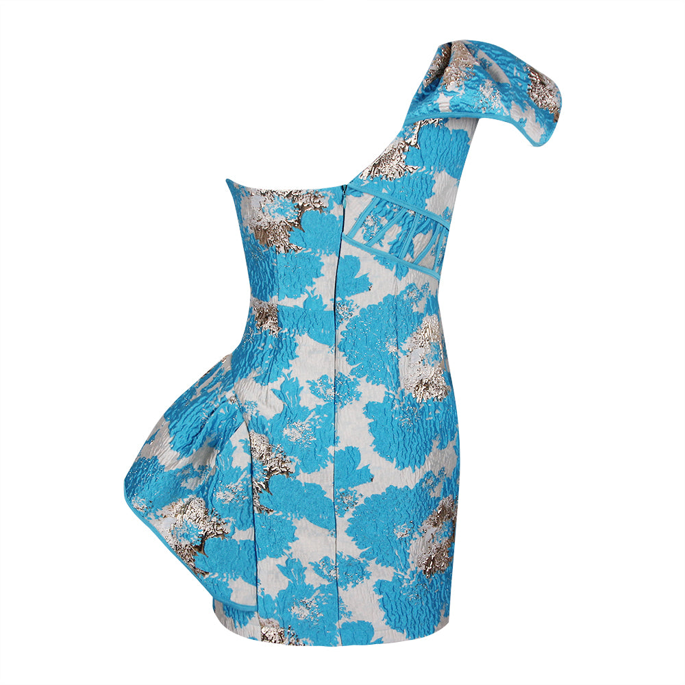 Ruffle One Sleeve Corset Dress Blue HV8486