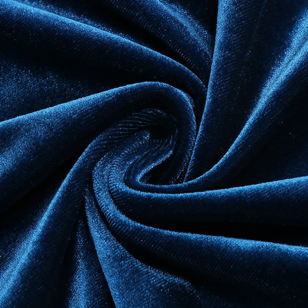 Feather Long Sleeve Velvet Dress Blue