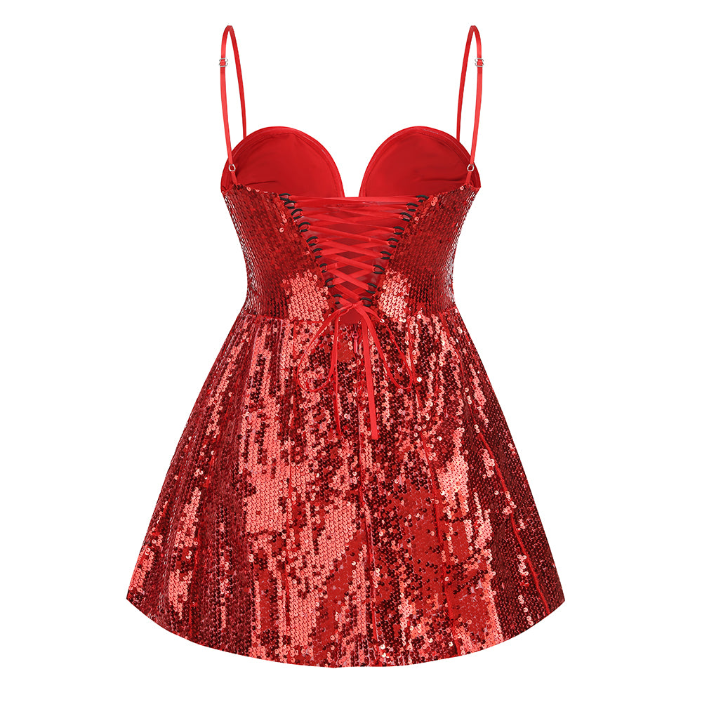 Floral Detail Sequin A Line Corset Dress HV1489