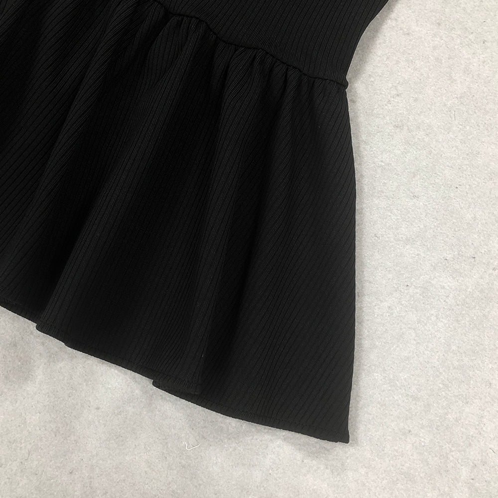 Bardot Ribbed Fluted Midi Dress Black White