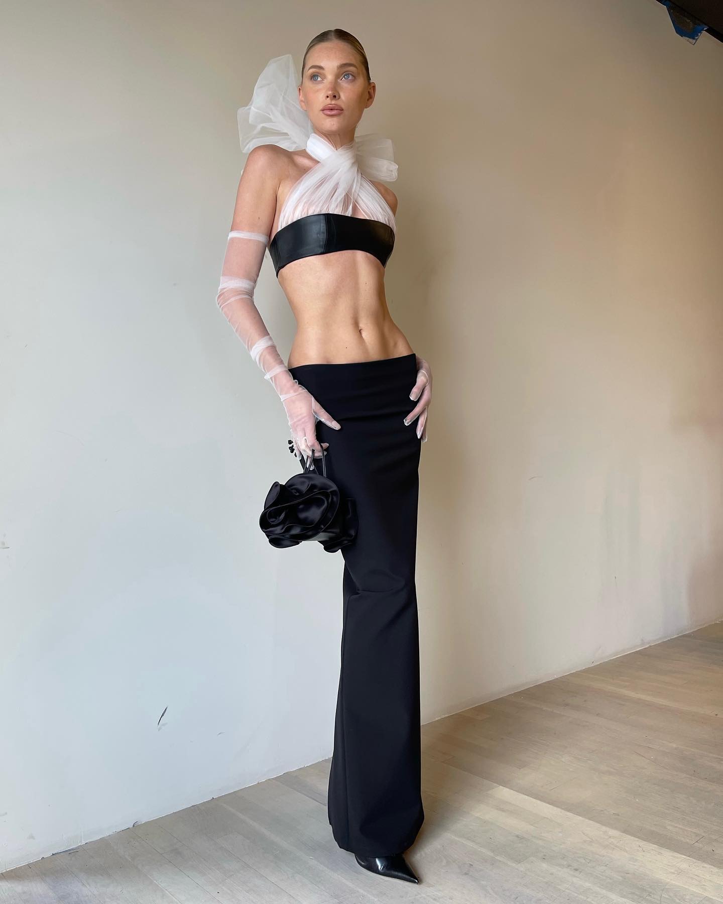 Halter Mesh Two Piece Maxi Dress Black White HV9713