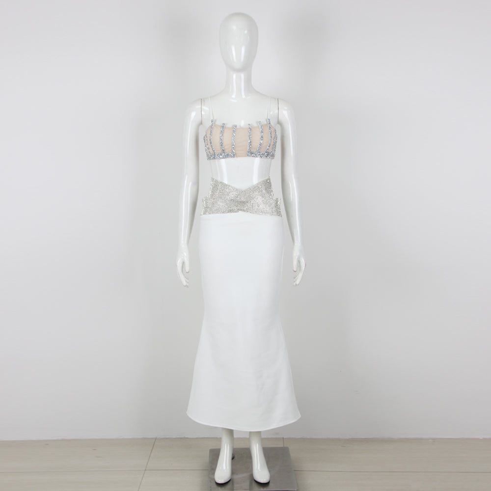 Sparkly Two Piece Maxi Dress White HV9773