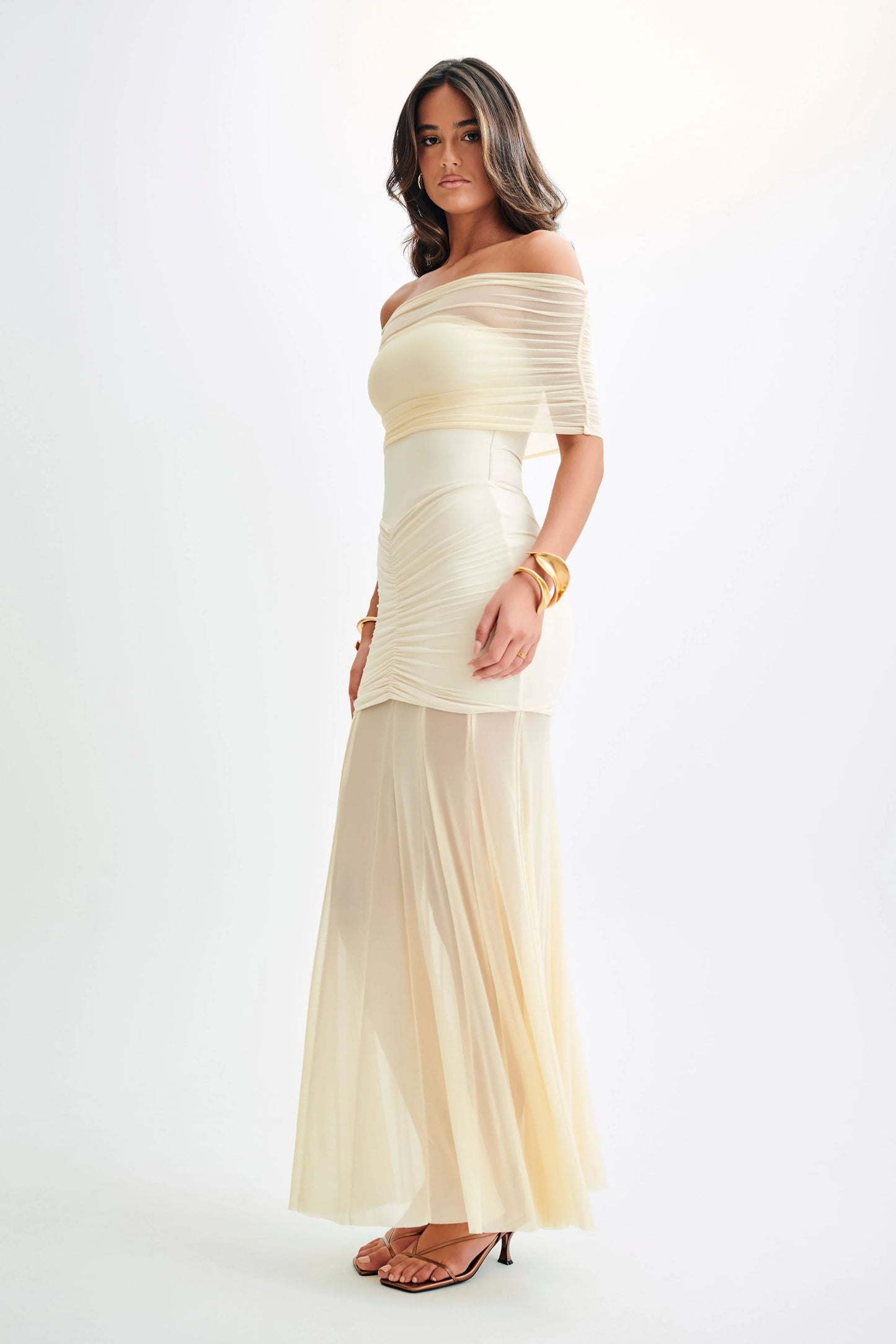 Bardot Ruched Maxi Dress Ivory HV2140