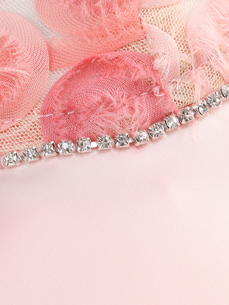 Crystal Floral Bustier A Line Dress Pink