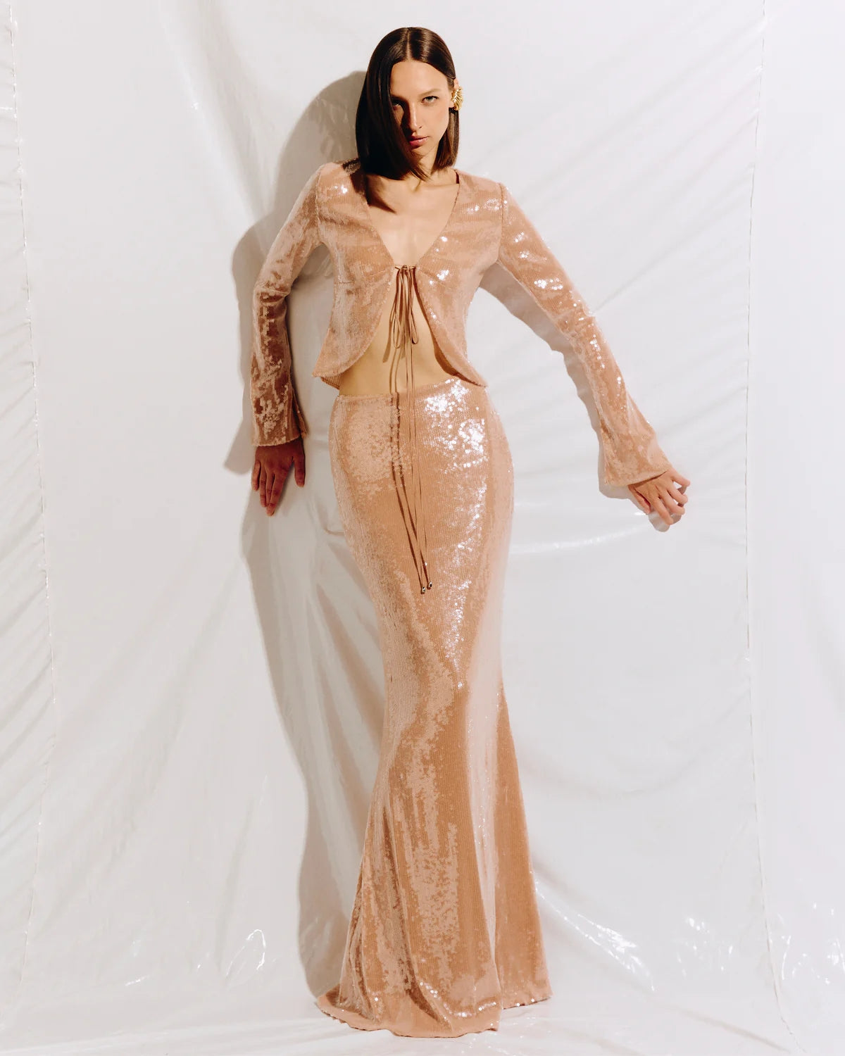 Long Sleeve Sequin Two Piece Maxi Dress HV2163