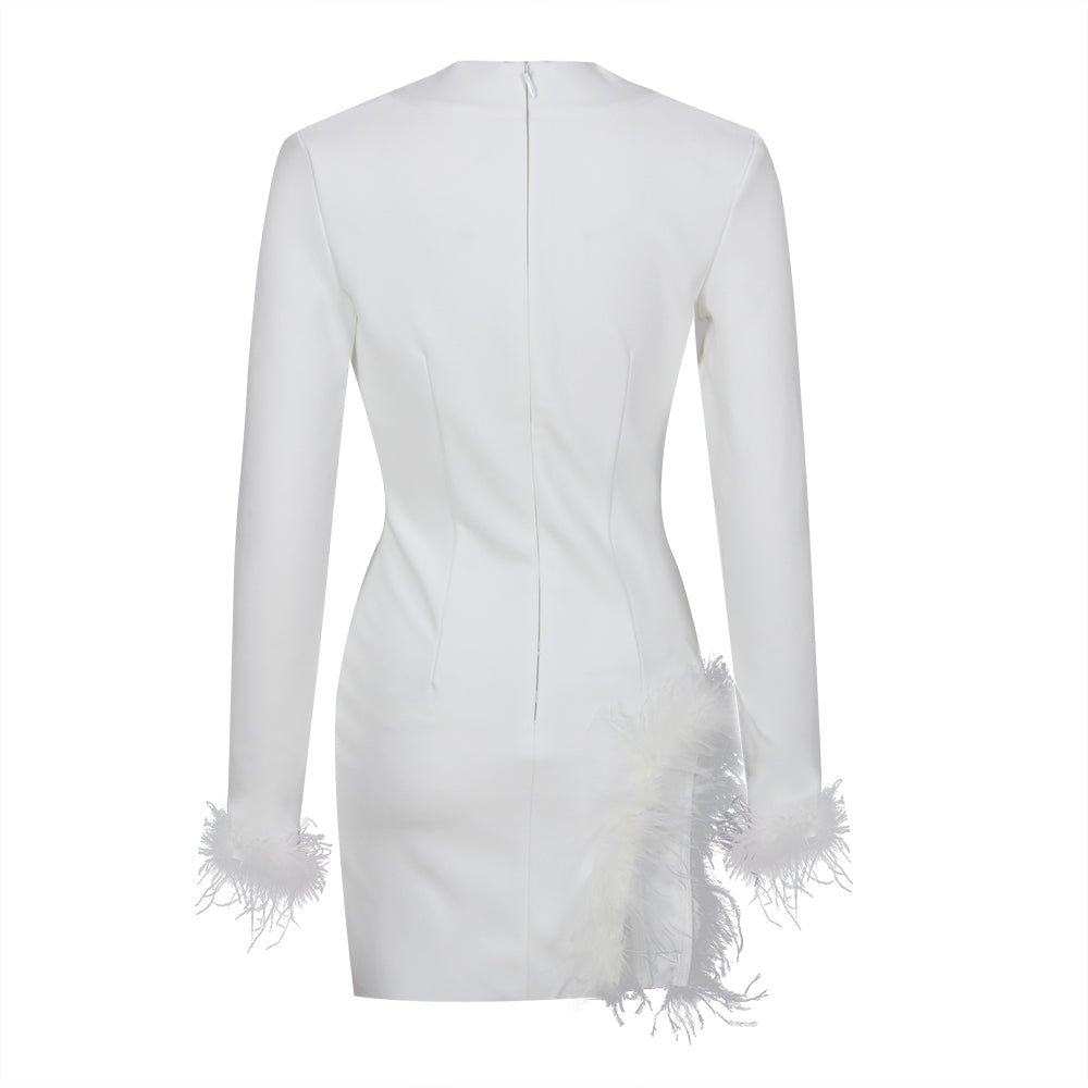 Long Sleeve Feather Detail Blazer Dress Hot Pink HV9064