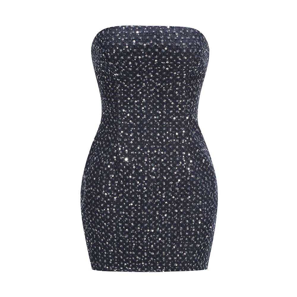 Strapless Sequin Dress Navy Blue HV1945