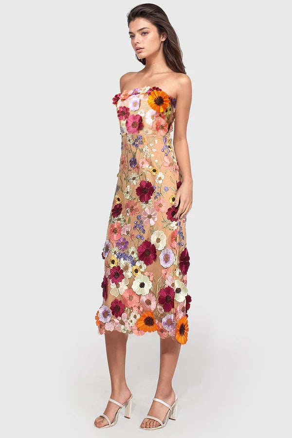 Strapless Floral Midi Dress HV1280
