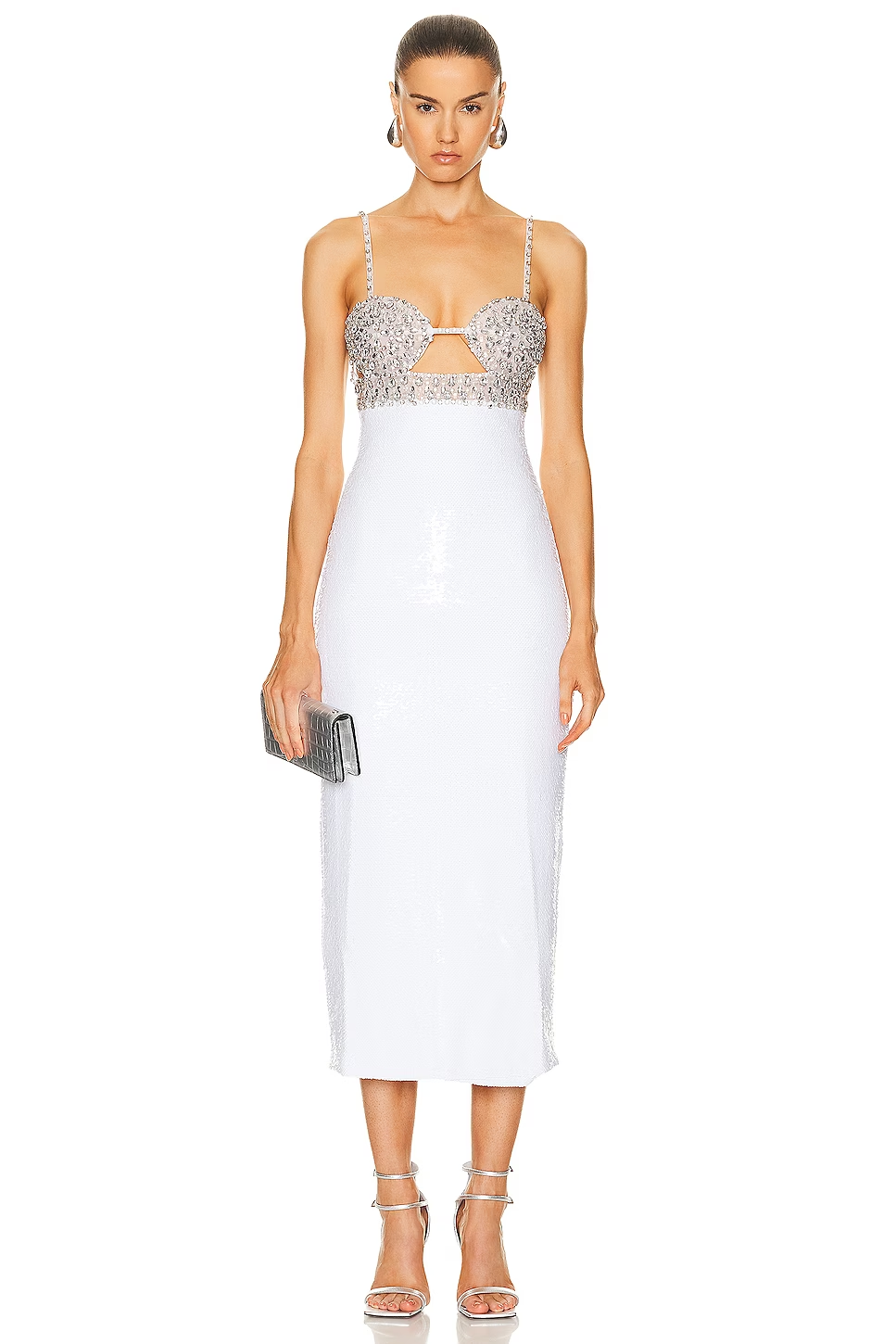 Crystal Bustier Sequin Midi Dress Nude White