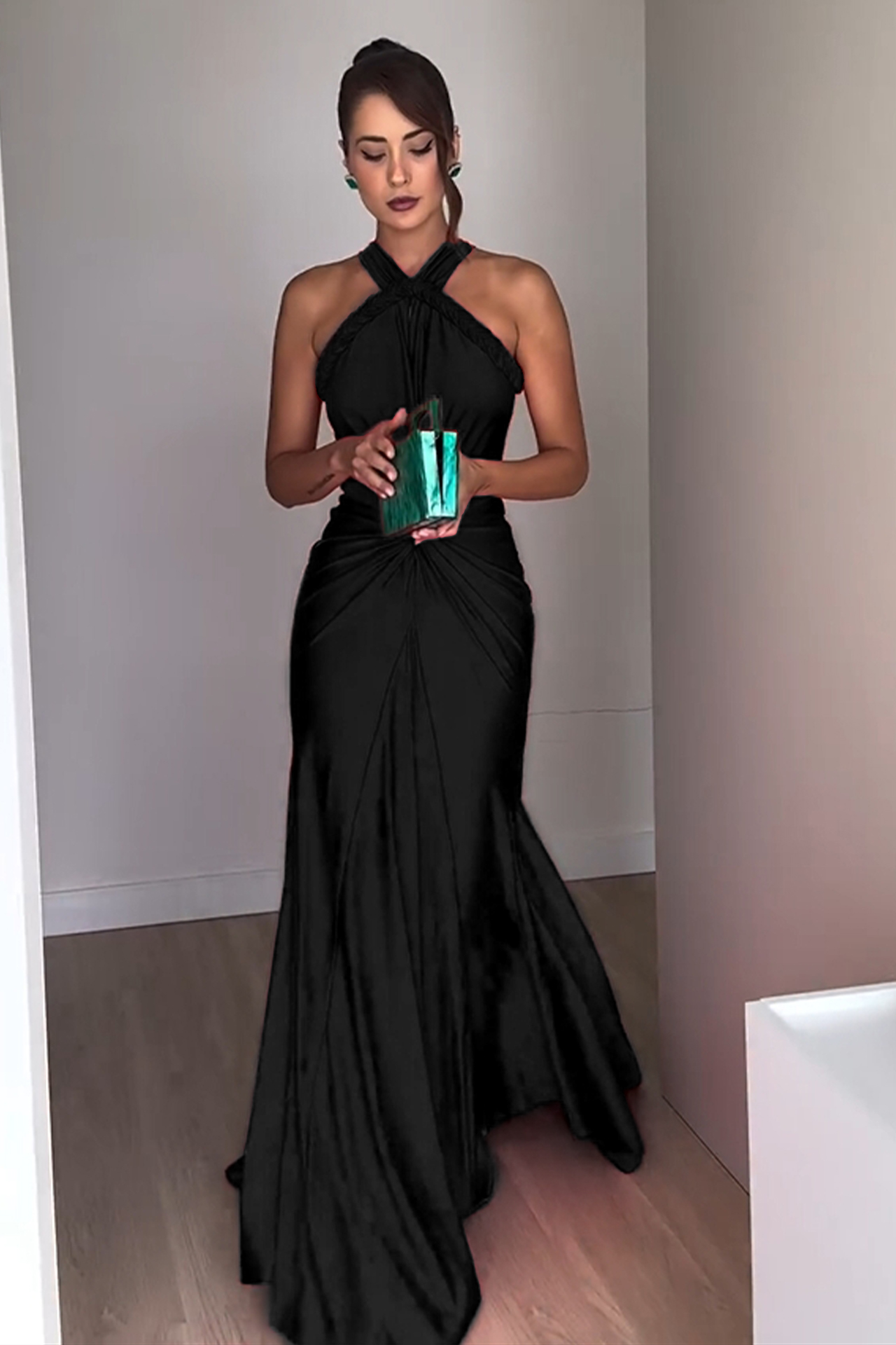 Halter Braided Draped Maxi Dress HV1380