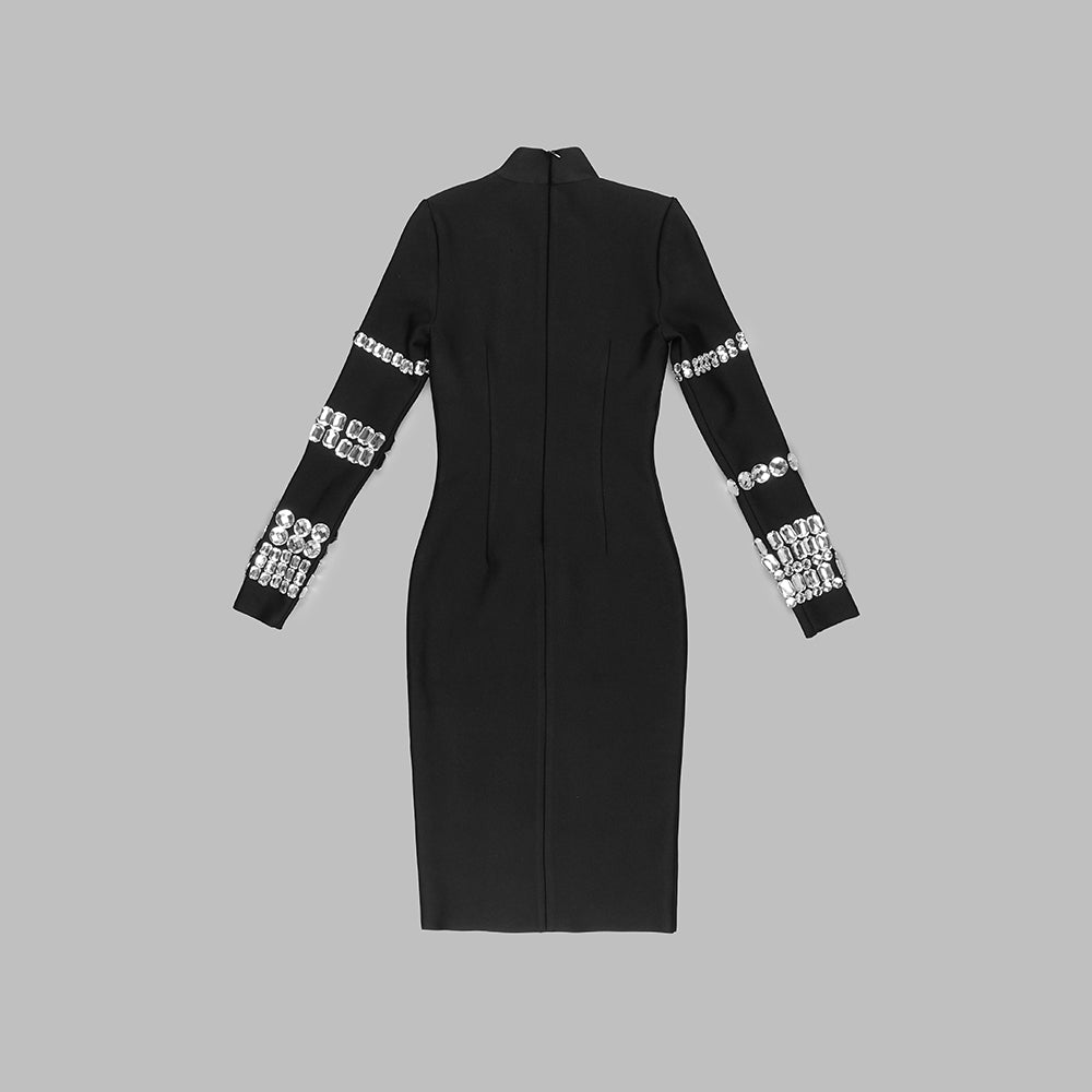 Crystal Long Sleeve Midi Dress Black HV9819