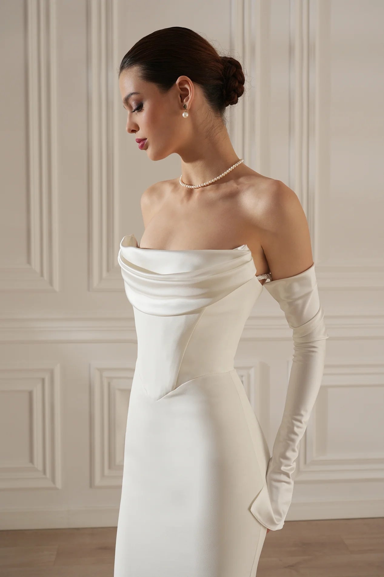 Long Sleeve Strapless Draped Maxi Dress HV2127
