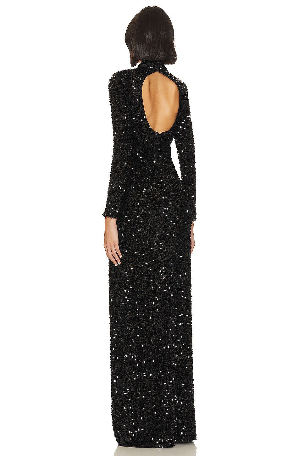 Long Sleeve Sequin Backless Maxi Dress Black HV1177