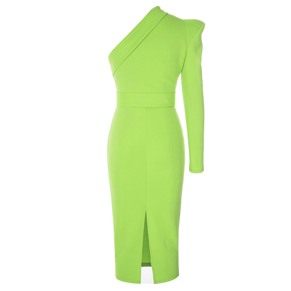 One Sleeve Belt Detail Midi Dress HV9113