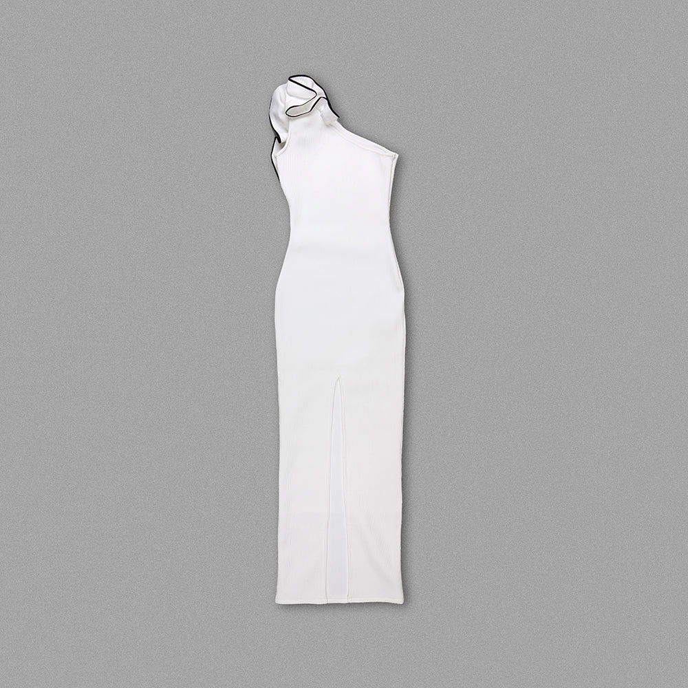 One Shoulder Ruffle Maxi Dress White HV1038