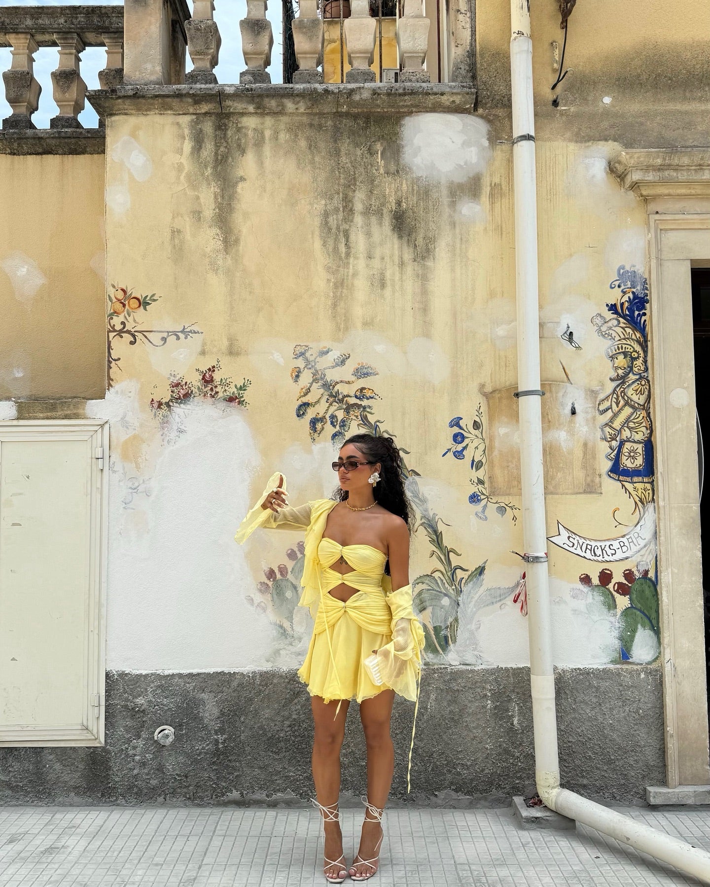 Strapless Ruched A Line Dress Yellow HV1651