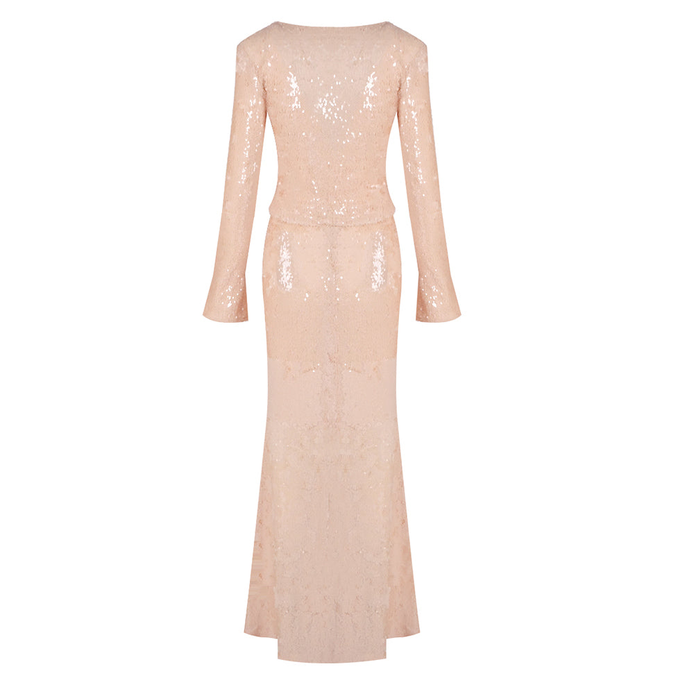 Long Sleeve Sequin Two Piece Maxi Dress HV2163