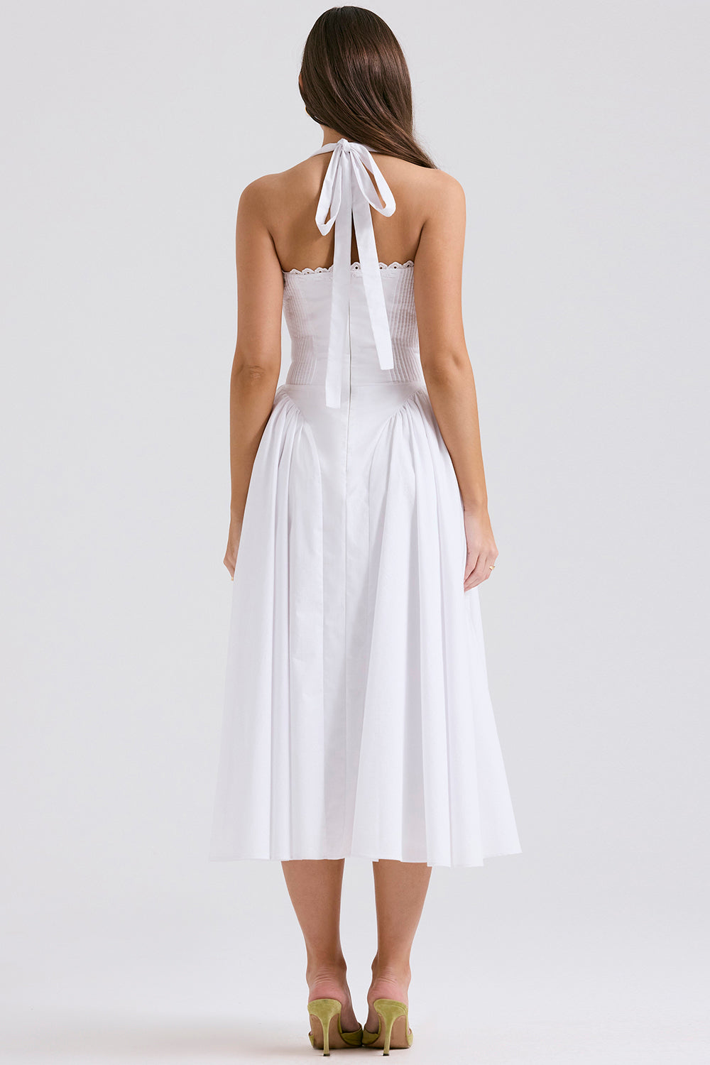 Halter Lace Bustier A Line Midi Dress White HV1290