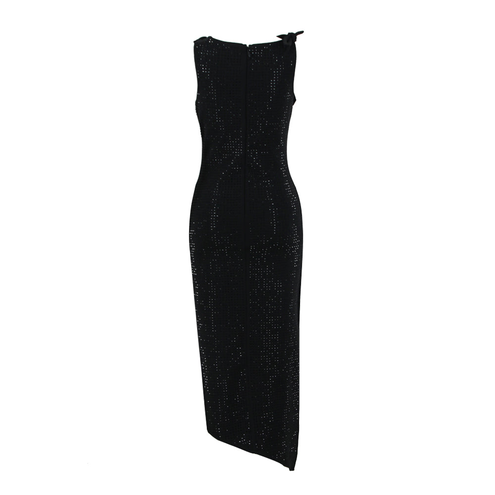 Flower Detail Sparkly Midi Dress Black HV7879