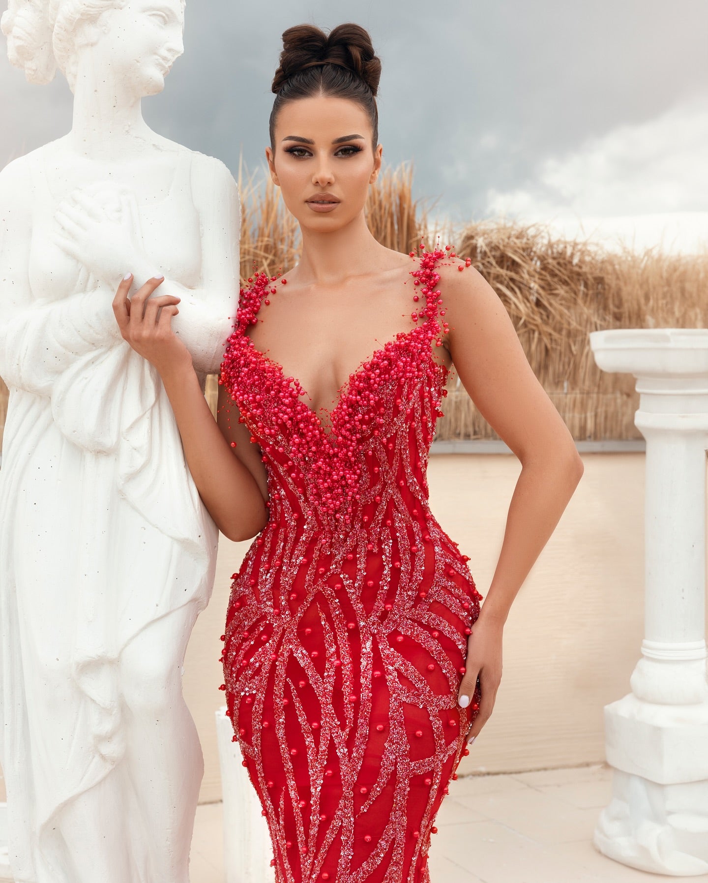 Sequin Maxi Dress Red Silver HV1998