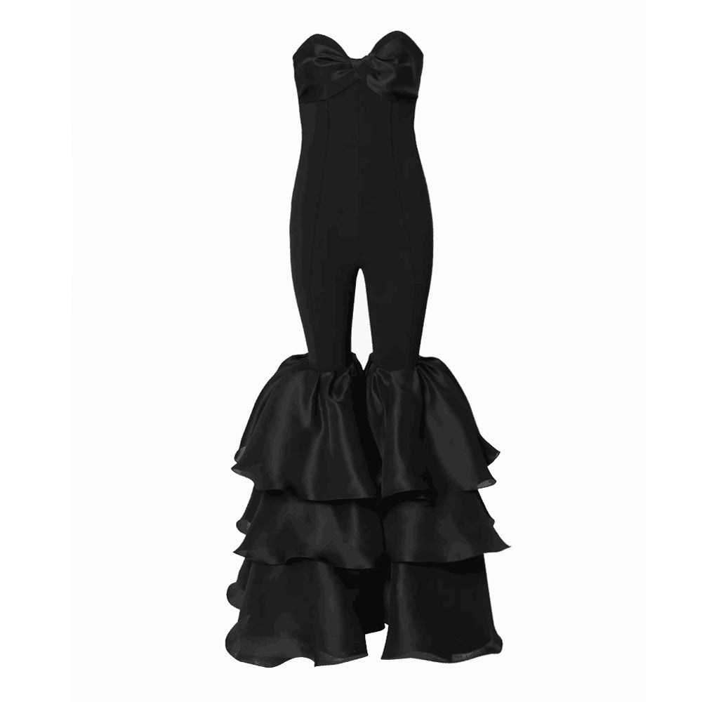 Strapless Ruffle Detail Jumpsuit Black HV9876