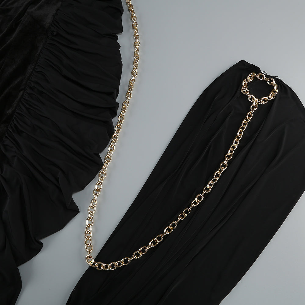 Halter Chain Detail Ruched Velvet Dress Black HV1615