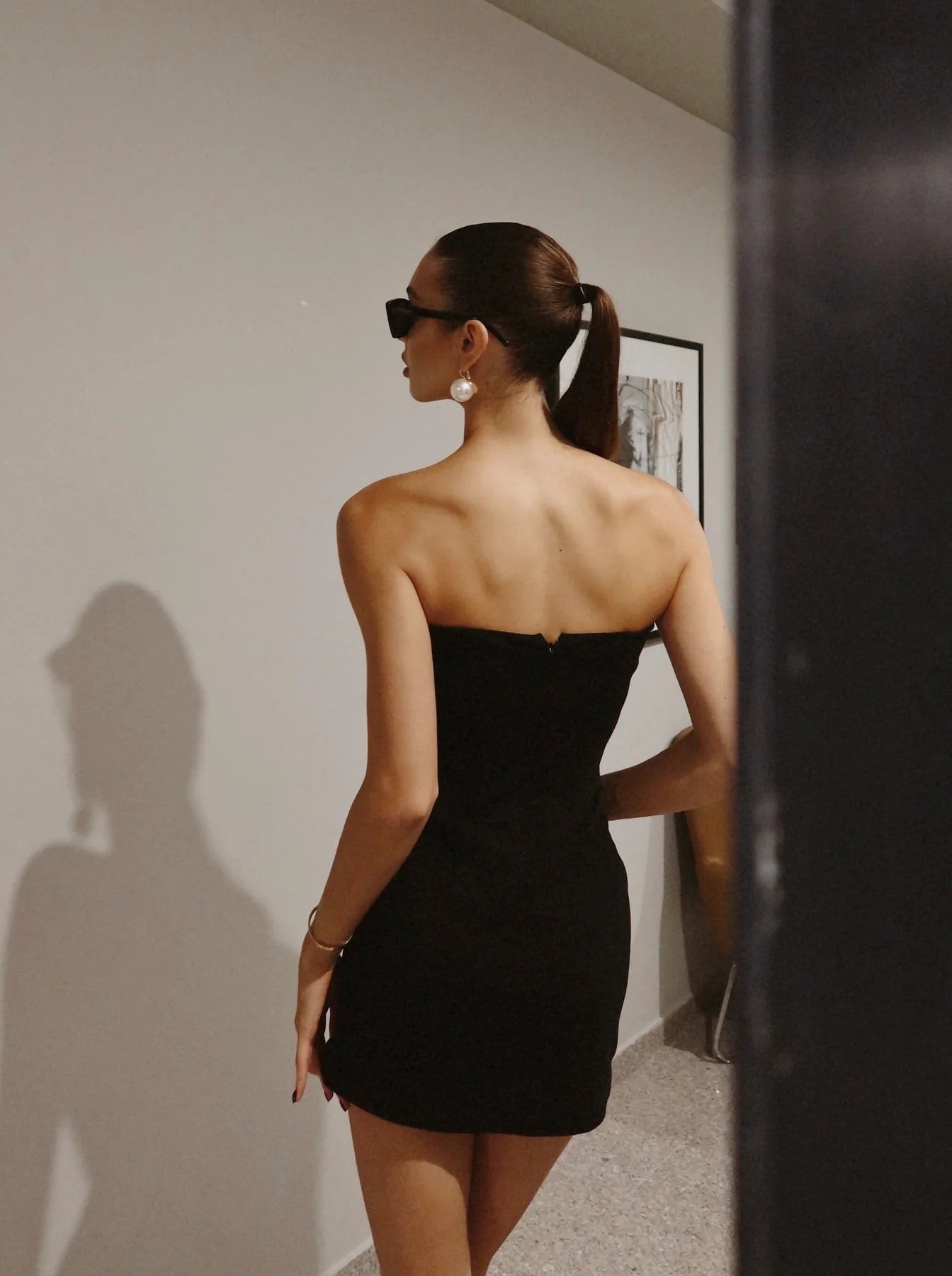 Strapless Crystal Bow Detail Dress Black HV1776