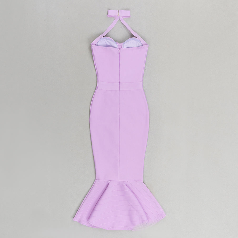 Halter Bustier Mermaid Midi Dress Lavender HV9675