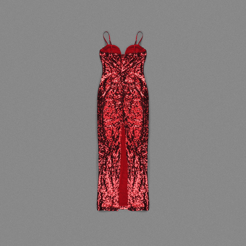 Flower Bustier Sequin Maxi Dress HV8416