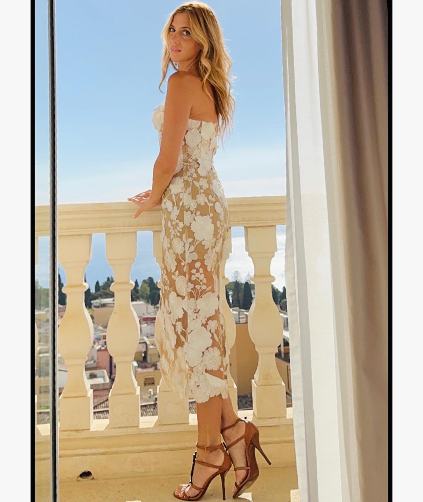 Strapless Bustier Floral Lace Midi Dress White HV1017