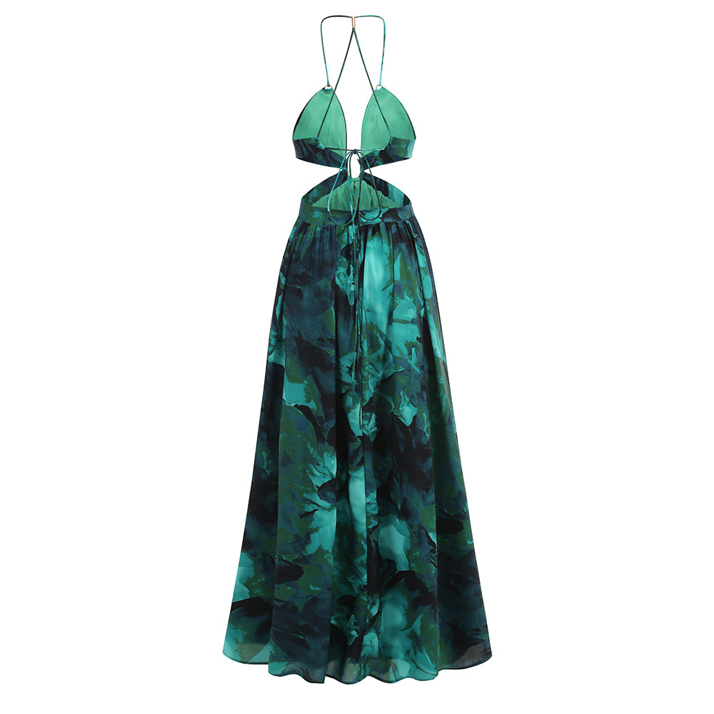 Floral A Line Maxi Dress Green HV1623