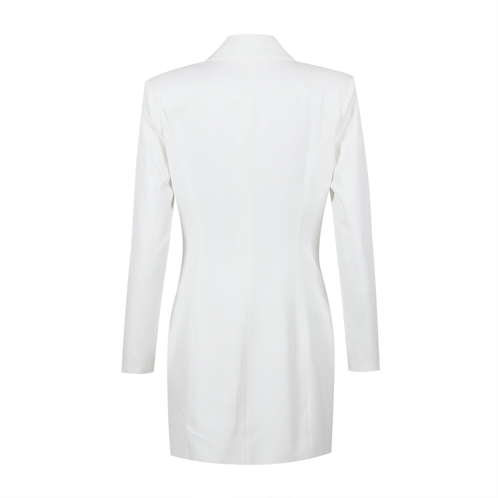 Long Sleeve Embellished Blazer Dress White