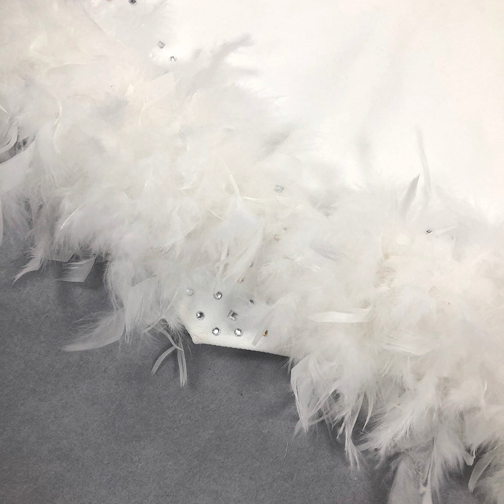Crystal Embellished Feather Hem Dress White HV1471