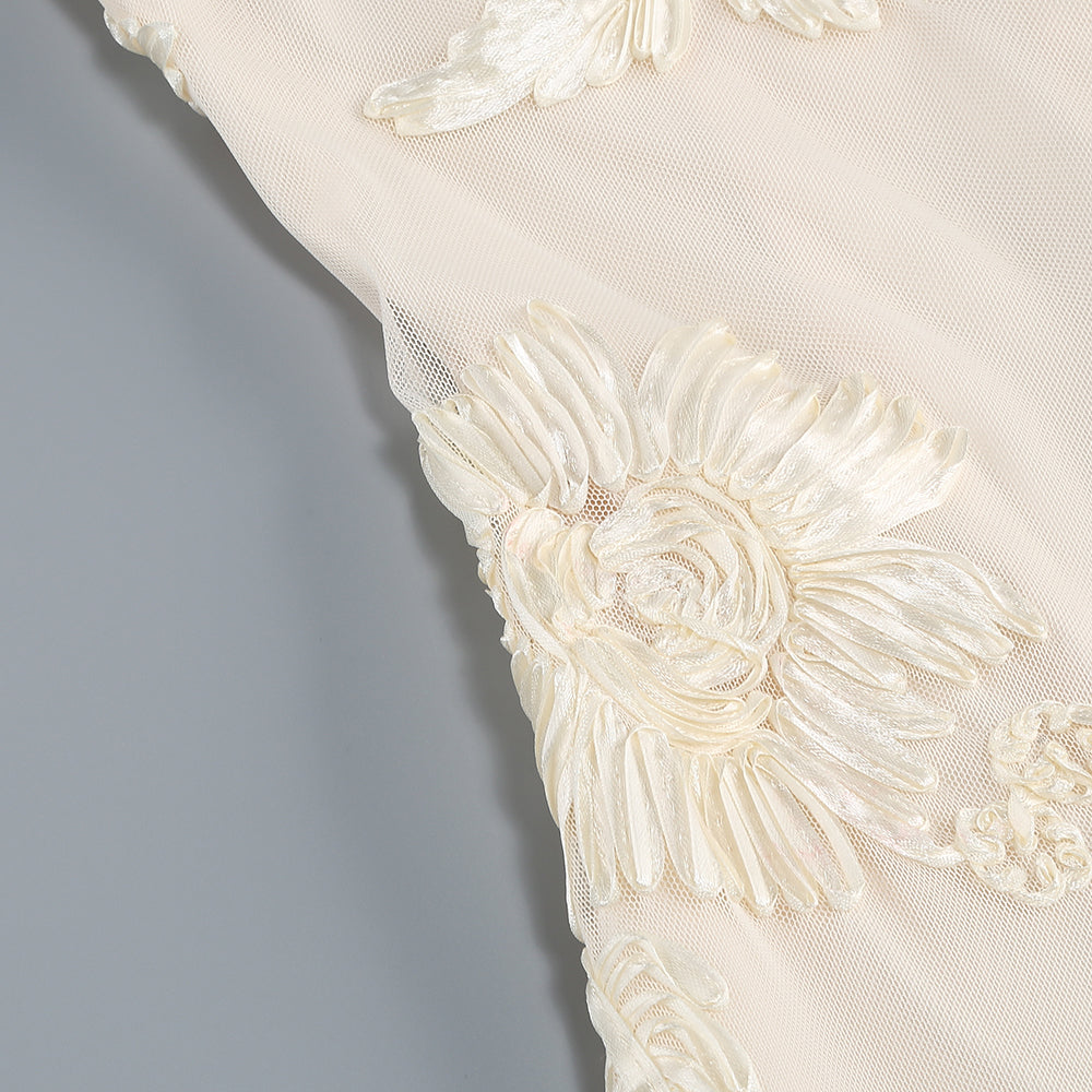 Strapless Floral Tail Maxi Dress Ivory HV1408