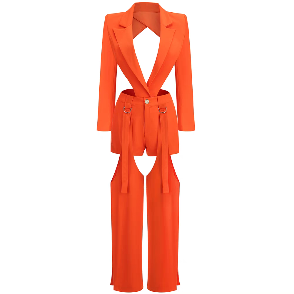 Long Sleeve Cut Out Jumpsuit Orange HV8874