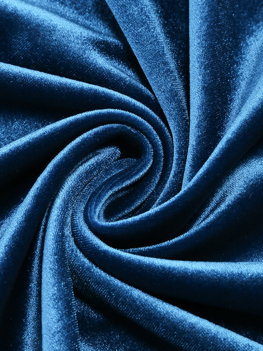 One Sleeve Maxi Velvet Dress Blue