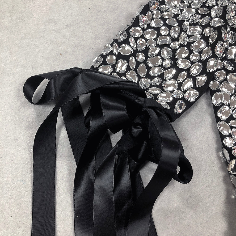 Long Sleeve Crystal Ribbon Jacket Black