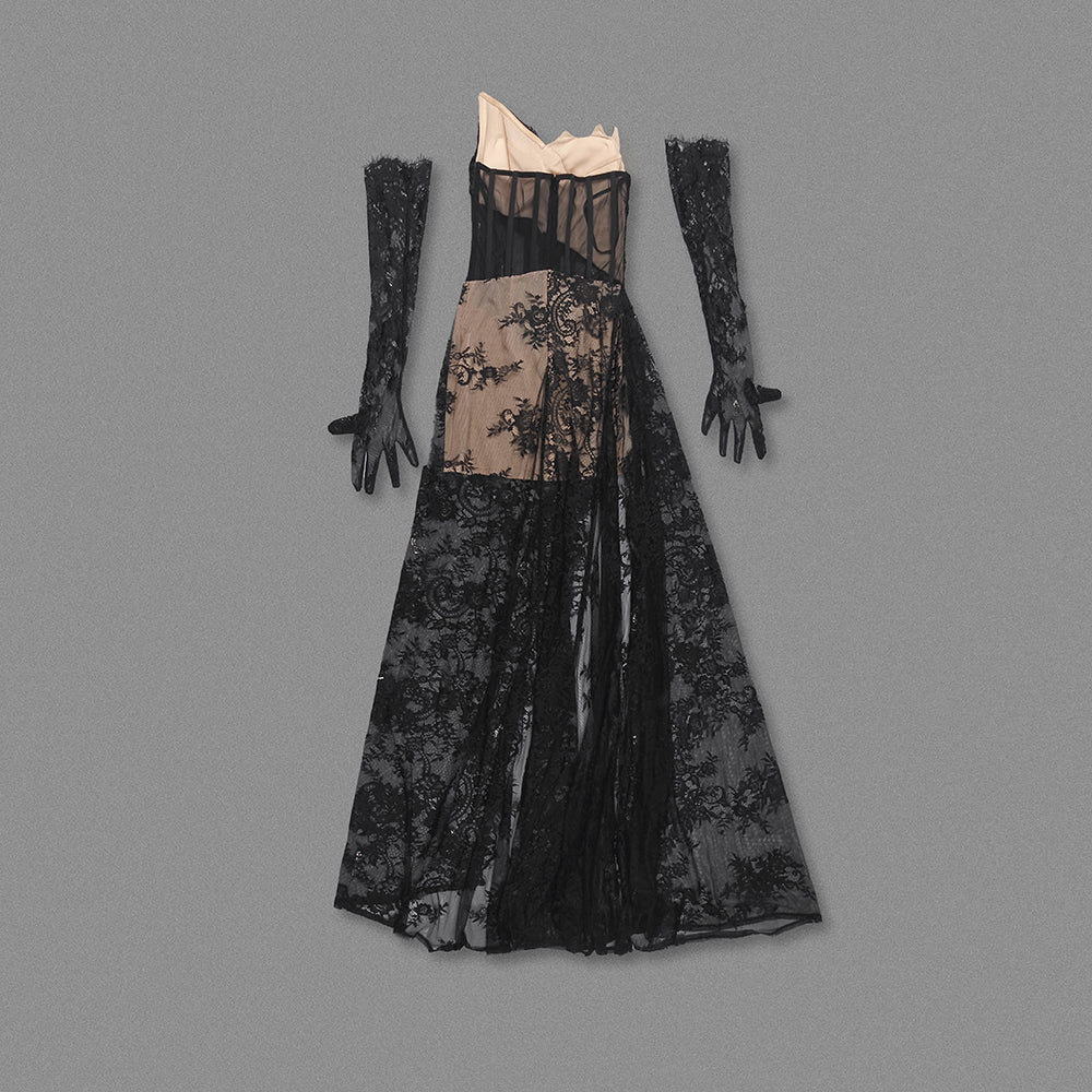 Strapless Lace Maxi Dress Black HV1351